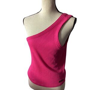 Calvin Klein Jeans Womens One-Shoulder Ribbed Tank Top*Pink*Sissy*Large*NWOT